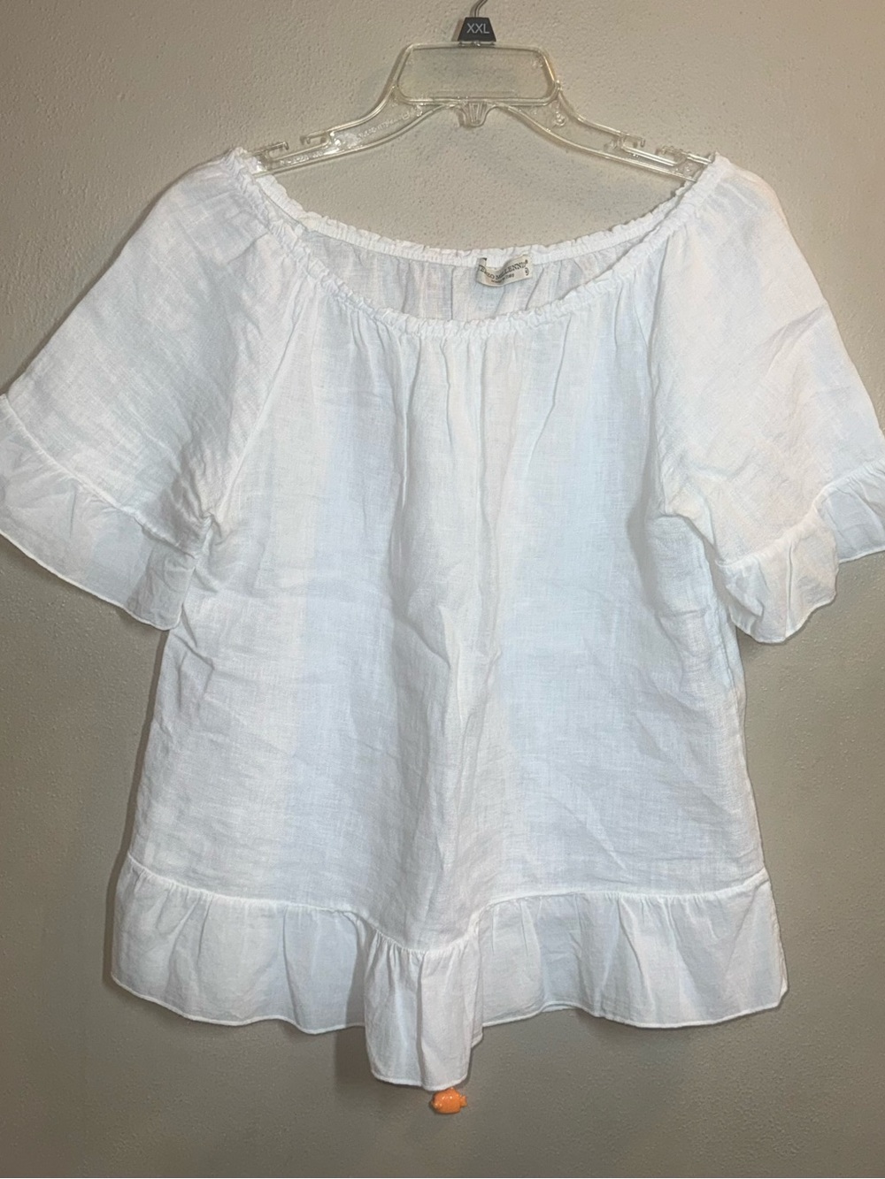 Terzo Millennio White Linen Off-Shoulder Ruffle Hem Women's Peasant Blouse Sz M